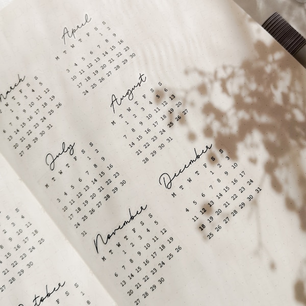 2025 Mini Kalenderstickers, Minimalistische Toekomstige Logstickers voor Bullet Journal en Planners, Transparante Matte Stickers, Maandag/Zondag Start