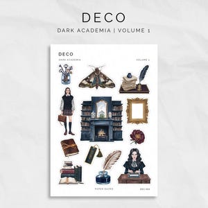 Dark Academia Graphic Deco Stickers for Planners, Journal and Scrapbooking Junk Journal Stationery for Gothic Girl Matte Transparent Sticker