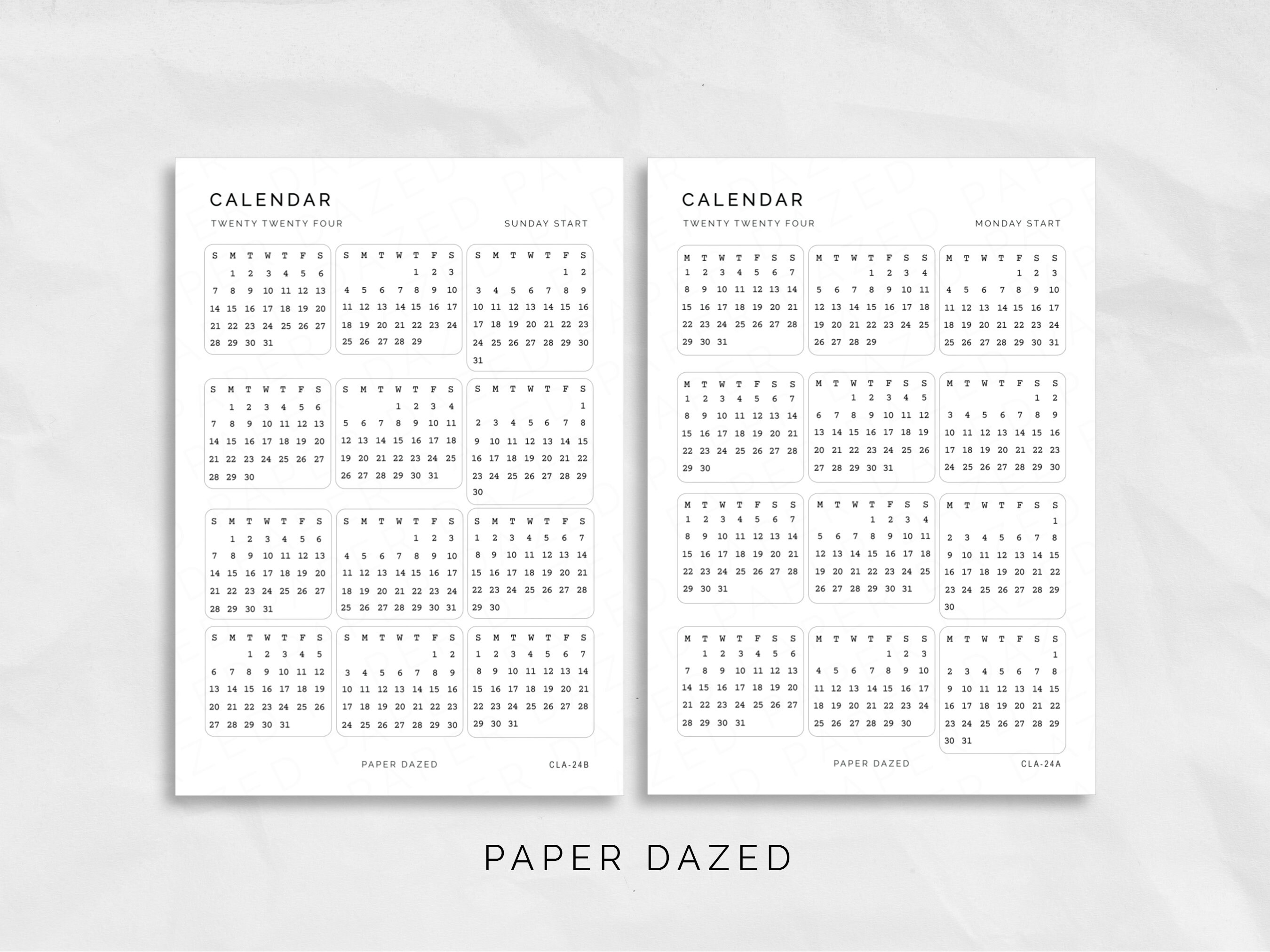 2024 Mini Calendar Stickers Monday/sunday Start Minimalist Etsy