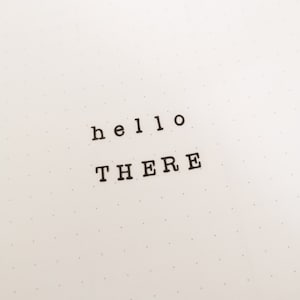 May include: A white sheet of paper with black text that reads "hello there" in a typewriter font.