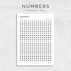 Folha de adesivos com números, letras e números para máquina de escrever TINY para planejadores e diários, estilo vintage, adesivos de alfabeto, adesivos de data