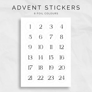 24 Adventskalender Zahlen Aufkleber, 24 Kreis Zahlen für Weihnachten Adventskalender, Klebezahlen, folierte Adventszahlen