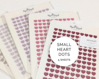 SECONDS 5x Sheets 5mm Small Rounded Heart Dot Stickers | Bullet Journal Stickers, Planner Stickers, Translucent Stickers, Checklist Dots