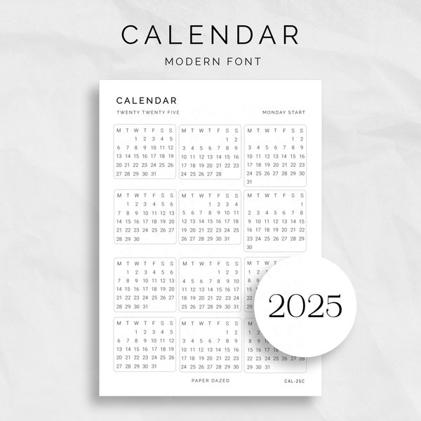 2025 Mini Kalenderstickers - MODERN LETTERTYPE, Kleine minimalistische toekomstige logstickers voor Bullet Journal en planners, transparante matte stickers