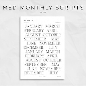 Medium Monthly Scripts - SERIF Font Transparent Washi Title Stickers for Bullet Journals and Planners, Month of the Year Header Stickers