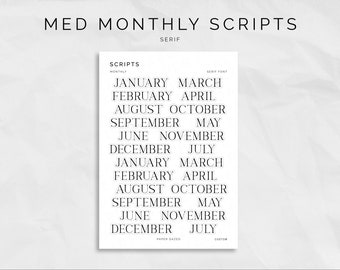 Medium Monthly Scripts - SERIF Font Transparent Washi Title Stickers for Bullet Journals and Planners, Month of the Year Header Stickers