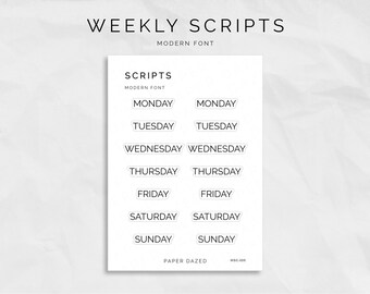 Adesivi Weekly Script: Carattere moderno, Adesivi per planner traslucidi