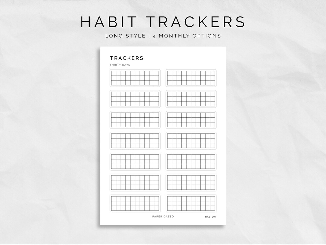 Long Style Monthly Habit Tracker Stickers for Bullet Journals and ...