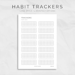 Lange stijl maandelijkse gewoontetrackerstickers voor bulletjournals en planners, blanco gewoontetracker-stickervellen, transparante matte stickers