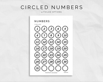 MEDIUM Circled Date Dot Stickers | Bullet Journal and Planner Stickers Sheet, Number Stickers for Dates and Calendars, Foiled Bujo Stickers