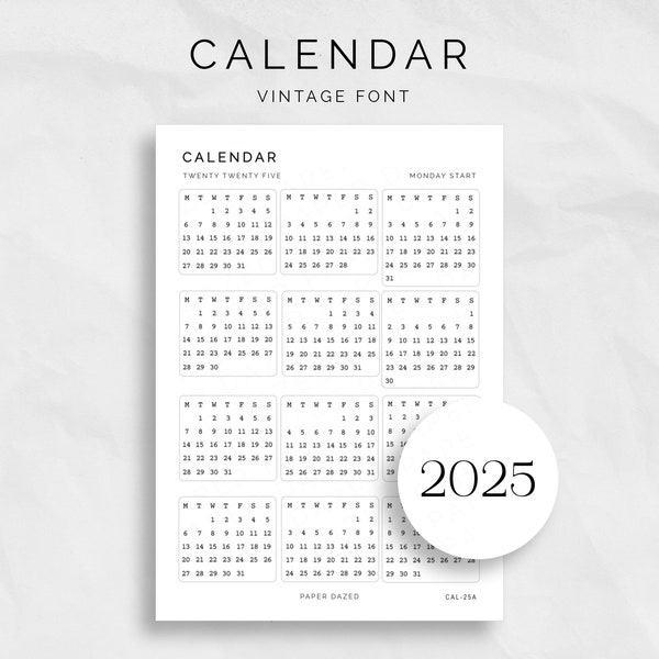 2025 Mini Kalenderstickers, Minimalistische Toekomstige Logstickers voor Bullet Journal en Planners, Transparante Matte Stickers, Maandag/Zondag Start