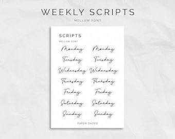 Weekly Script Stickers: Mellow Font, Foiled Planner Stickers