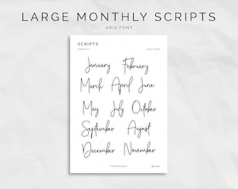 Monthly Script Planner Stickers: ARIA Font, Foiled Journal Stickers