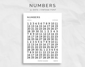 Vintage Font Number Stickers: 5mm Journal Dates