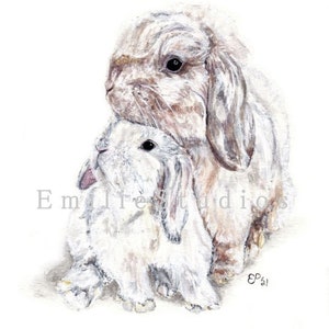 Holland Lops,Mother and Baby Watercolor Print