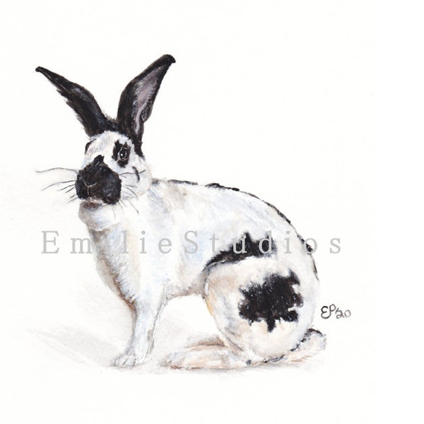 Checkered Giant Rabbit Watercolor Print | Bunny Gift | Pet Portrait Wall Art |  Animal Lover | Decor