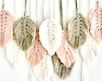 Macrame Leaf Wall Hanging Pink White Macrame Leaves Wall Decor Comfort Colors Nursery Decor Modern Wall Art Natural Handmade Home Decor