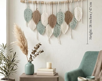 Macrame Leaf Wall Hanging, Macrame Feather Wall Hanging, Comfort Colors, Nursery Wall Decor, Handmade Nature Wall Art, New Home Gifts