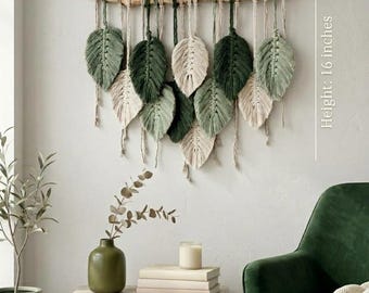 Macrame Leaf Wall Hanging, Small Macrame Wall Hanging, Macrame Feather Wall Hanging, Nursery Wall Decor Boho, Green Boho Nursery Wall Decor