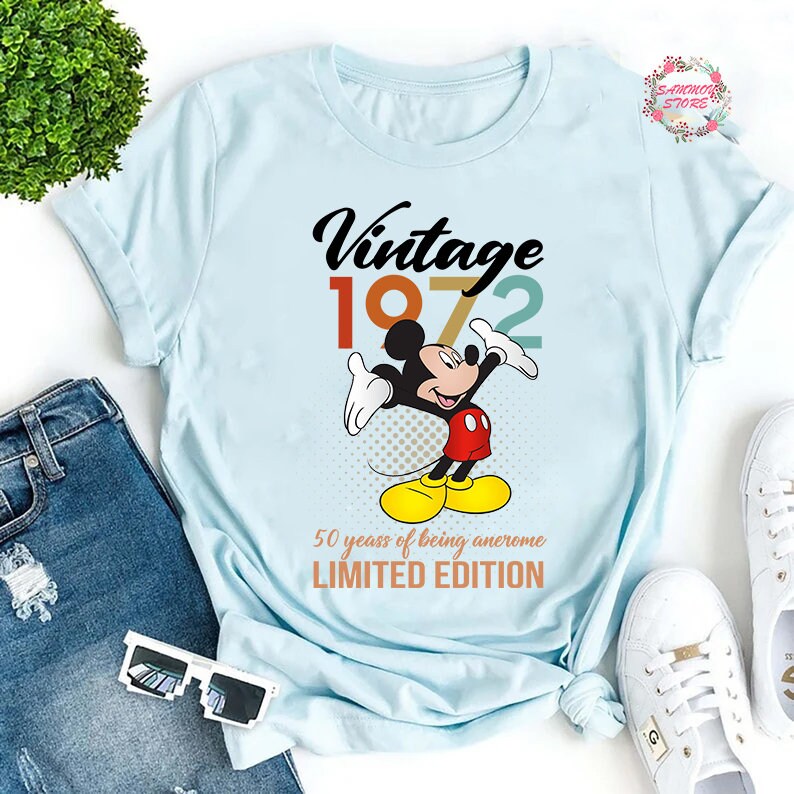 Discover Custom Vintage 1972 50 Years Of Being Awesome Shirt, Mickey Mouse 50 Years Old Shirt