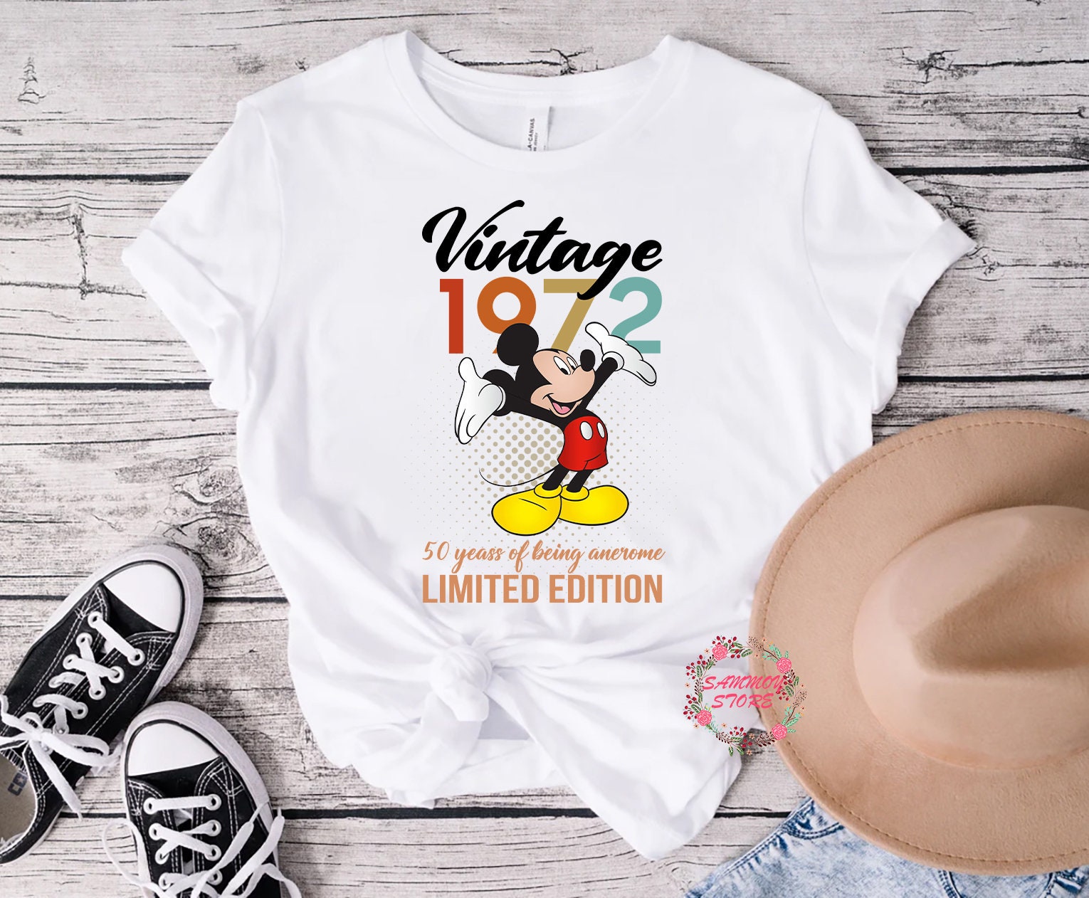 Discover Custom Vintage 1972 50 Years Of Being Awesome Shirt, Mickey Mouse 50 Years Old Shirt