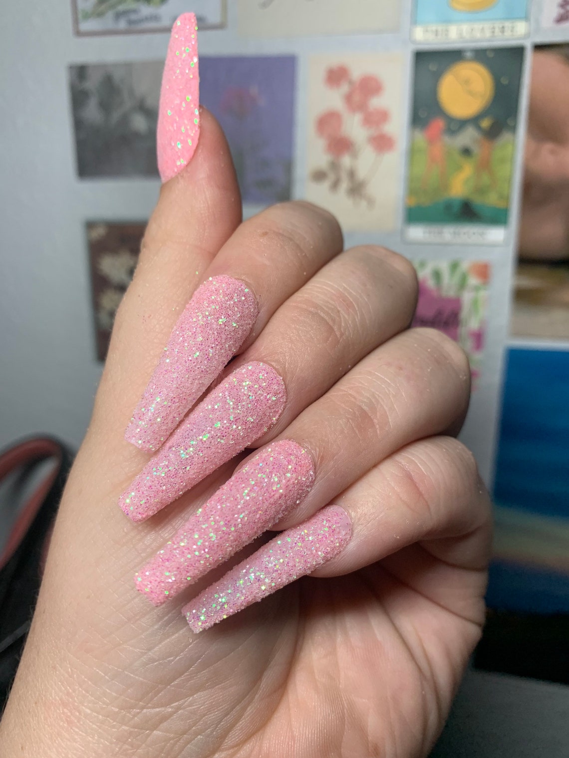 Light pink barbie glitter press on nails 3 | Etsy