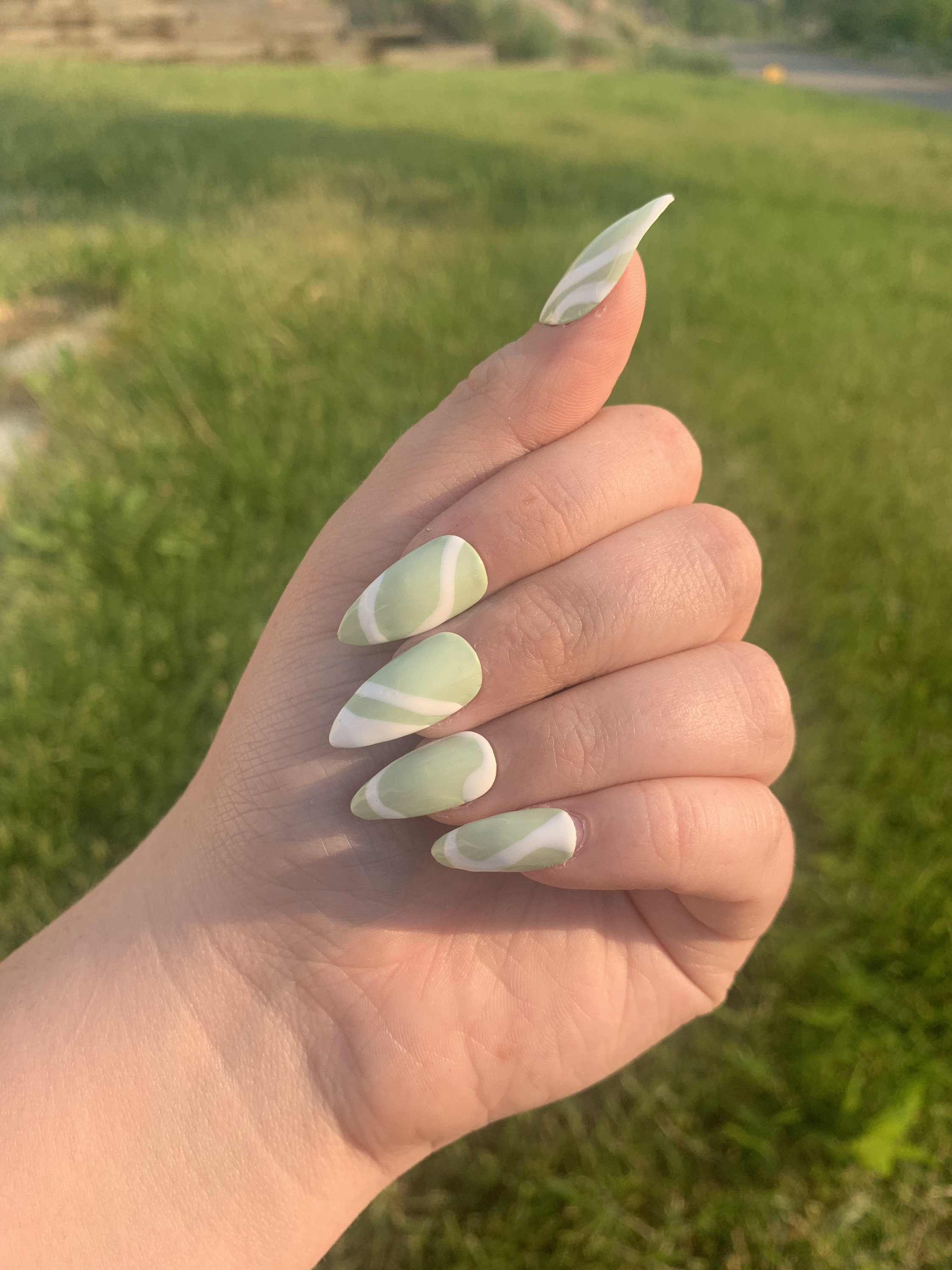Sage green swirl press on nails3 Etsy