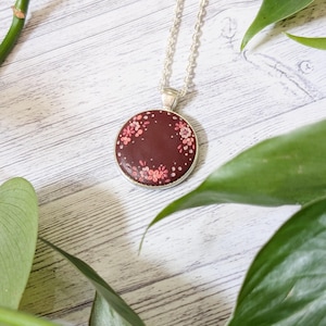 Floral polymer clay necklace, cottagecore and dark academia elegant vintage pendant, polymer clay embroidery jewelry.