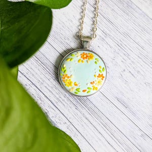 Floral polymer clay necklace, cottagecore and dark academia elegant vintage pendant, polymer clay embroidery jewelry.