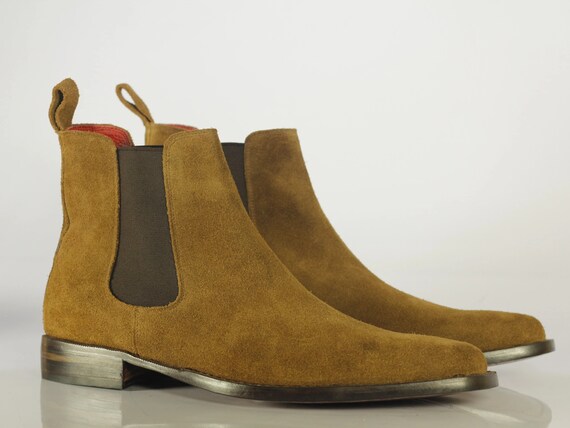 Microbe Onderling verbinden robot Handmade Men's Tan Suede Chelsea Boots Men Ankle Boots - Etsy