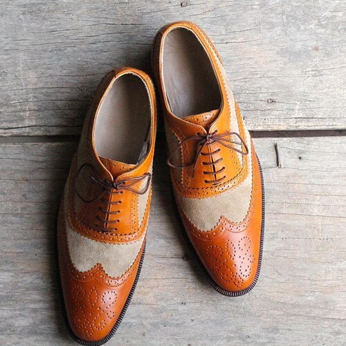 Men's Handmade Two Tone Tan Beige Wing 