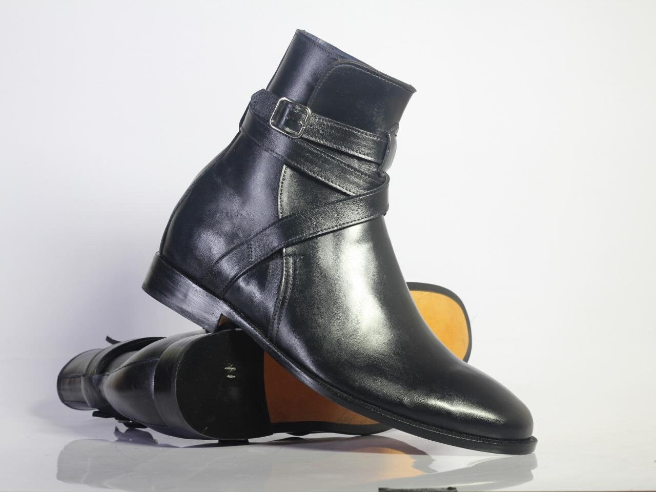Men's Handmade Ankle High Black Leather Boots Men | Etsy