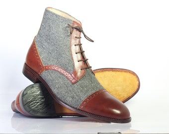 Zapatos para hombre hecho a mano formal dos tonos de color beige de ante marrón Cuero Casuales De Vestir Botas
