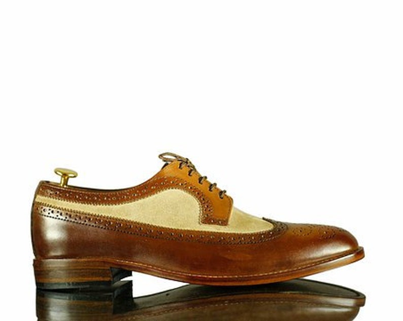 Handmade Mens Brown Beige Wingtip Leather Suede Shoes Mens - Etsy