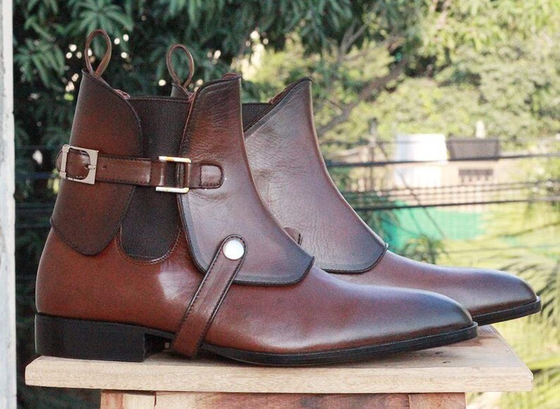 Handmade Mens Brown Leather Ankle High Boots Mens Chelsea - Etsy