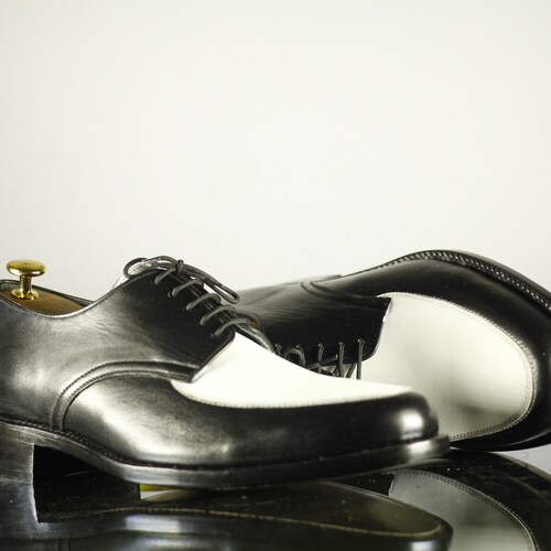 Handmade Men's Black White Leather Formal Dress Shoes, Mens Two Tone Stylish Oxford shops Shoes