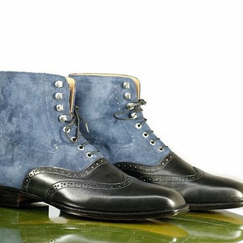 Men's Genuine Black Leather Ankle High Long Boots Handmade Etsy