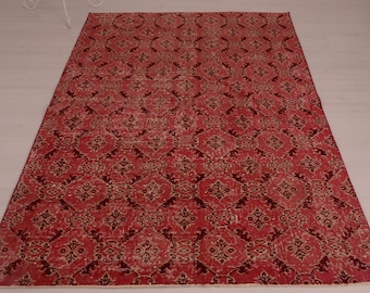 Vintage Turkish Wool Rug • Handwoven Tribal Carpet, Red 3.8'x6.6'
