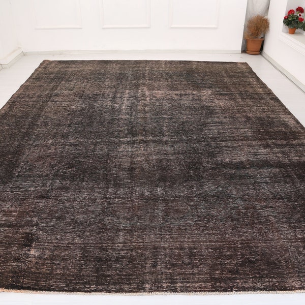 Open Area Rug, Oversize Brown Rug, Oversize Overdyed Rug, XLarge Area Rug, Oversize Vintage Rug, Brown Rug, Vintage Black Rug, Living Room