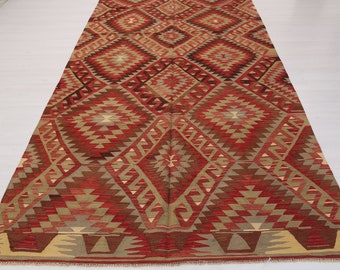 Grand tapis kilim anatolien antique, tapis turc vintage 5 x 10, laine
