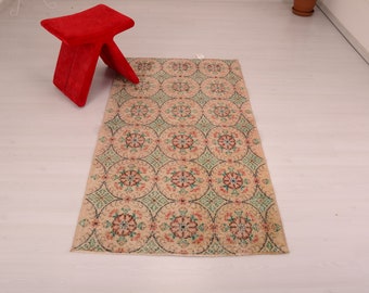 Vintage Floral Turkish Rug • Wool Area Rug, 3.1'x5.7'