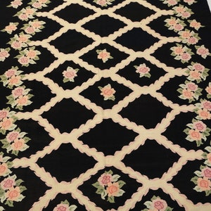 Romanian Kilim, Karabag Kilim, Black Kilim, Floral Vintage Kilim, Black Vintage Kilim, Bessarabian Kilim, Large Black Kilim, 7x9 Kilim, Wool
