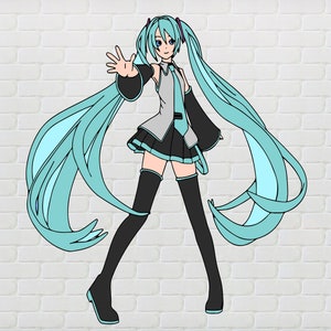 Hatsune Miku in formato SVG, Cricut Silhoutte Cut File, Ragazza Anime, Vocaloid Hatsune Miku, Idolo Hatsune Miku, Sakura Taito in formato SVG, Hatsune Miku Giappone in formato SVG
