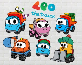 7 fichiers svg Leo le camion svg, Leo le camion svg, Leo le camion, Leo le camion anniversaire svg, Leo le camion clip art, dessin animé, dessin animé svg