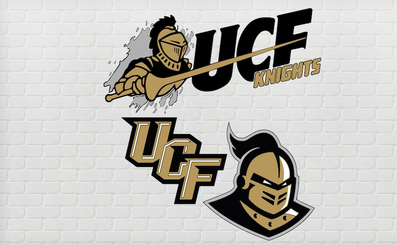May include: A black and gold UCF Knights logo with a knight's helmet and the words "UCF Knights".