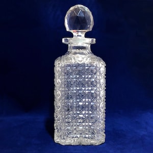 Victorian Crystal Glass Whiskey Decanter | Antique Hobnail and Diamond Cut Carafe | England late 1900s