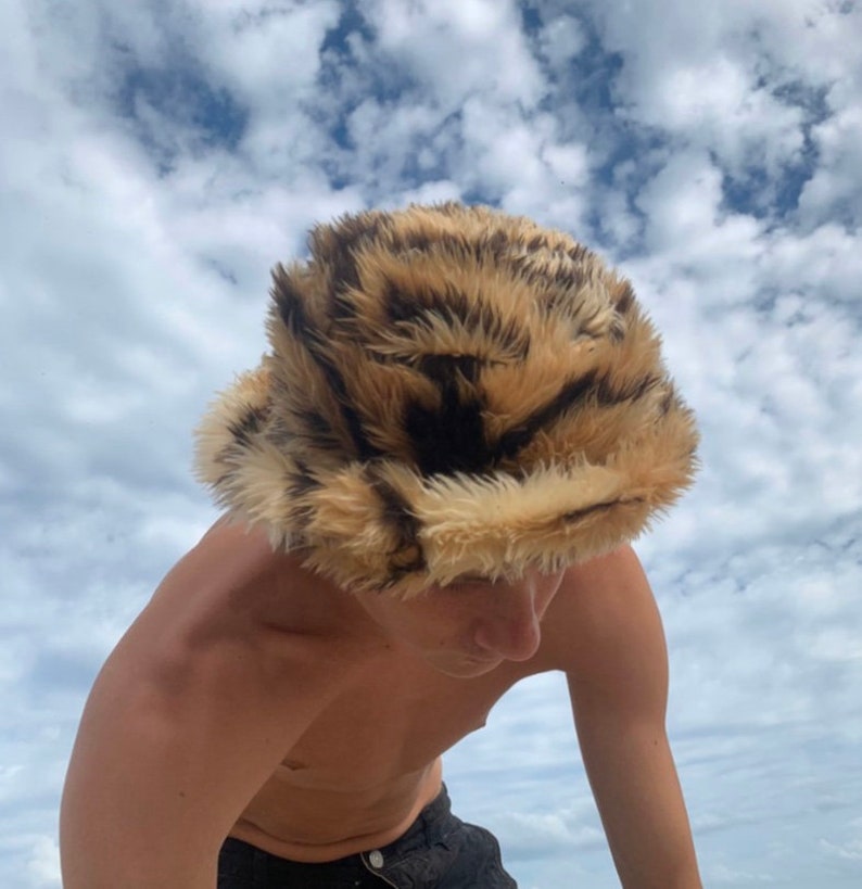 Tiger Print Fluffy Buckethat