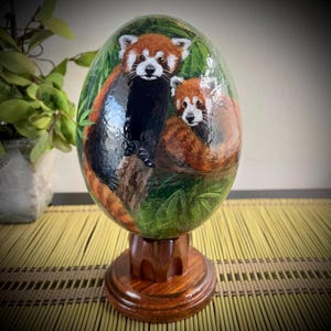 Red Pandas - Hand Painted Ostrich Egg
