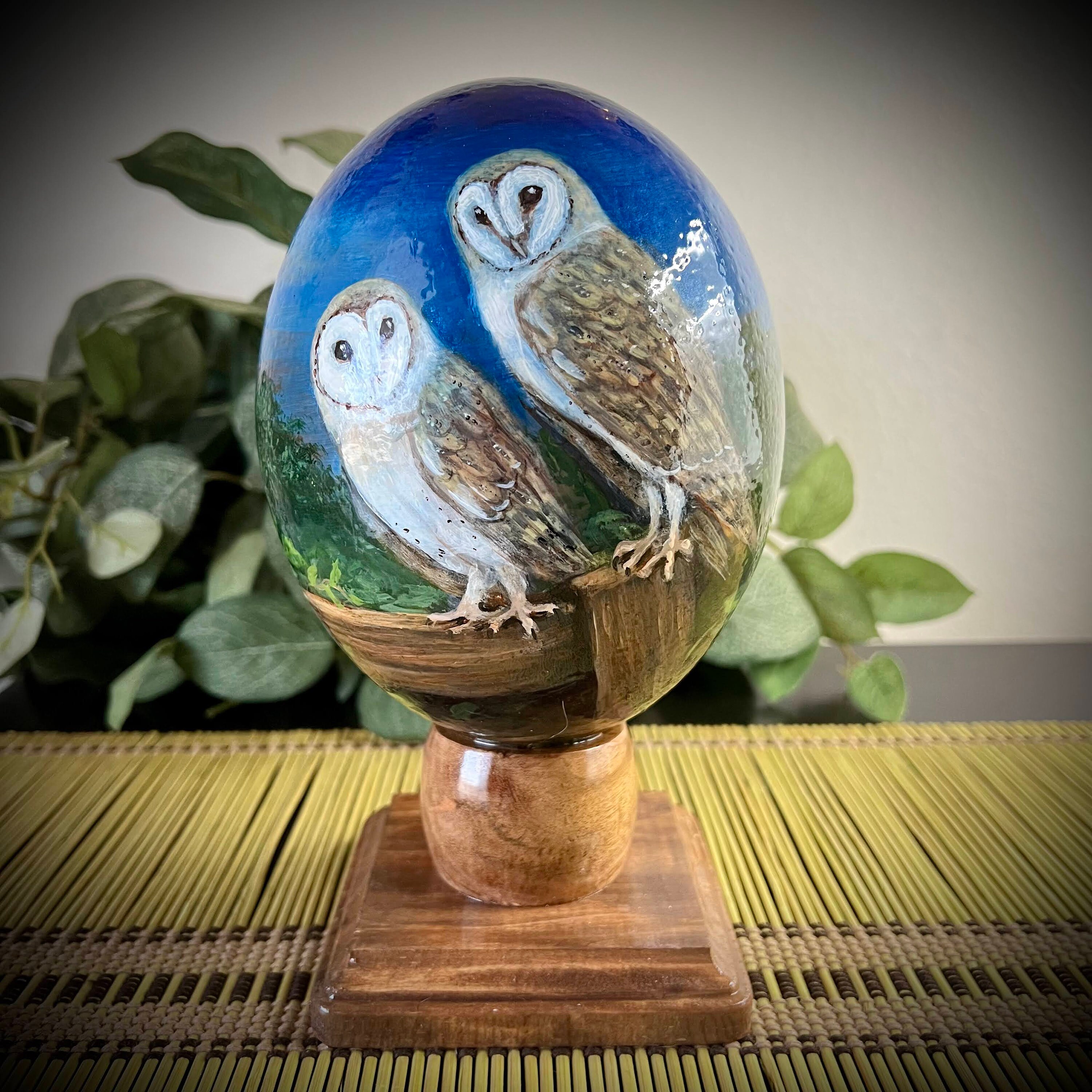Barn Owls - Hand Painted Ostrich Egg