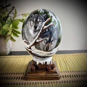 Winter Wolves - Hand Painted Ostrich Egg